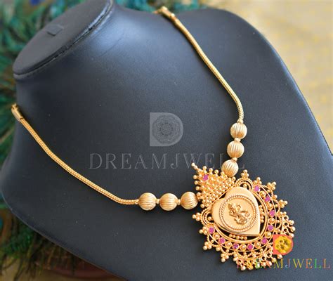 Gold tone pink stone heart-Lakshmi Kerala style necklace dj-36485 ...