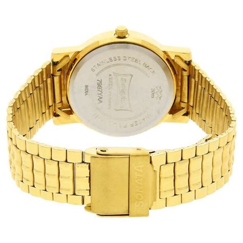 Buy Online Sonata Quartz Champagne Dial Golden Stainless Steel Strap ...