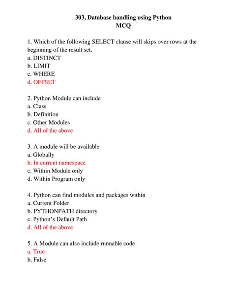Question bank of Database handling using python - 303, Database ...