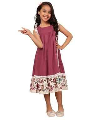 Buy Bugandbees Solid Cotton Gauze Tiered A-Line Dress for Girls|Round ...