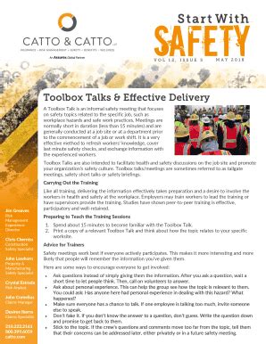 Fillable Online 105 WORKPLACE SAFETY TOOL BOX TALK & PEP TALK ... Fax ...