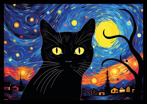 Starry Night Black Cat