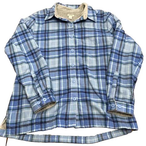 Ll Bean Womens Fleece Lined Flannel Shirt Size Small Blue Plaid Button ...