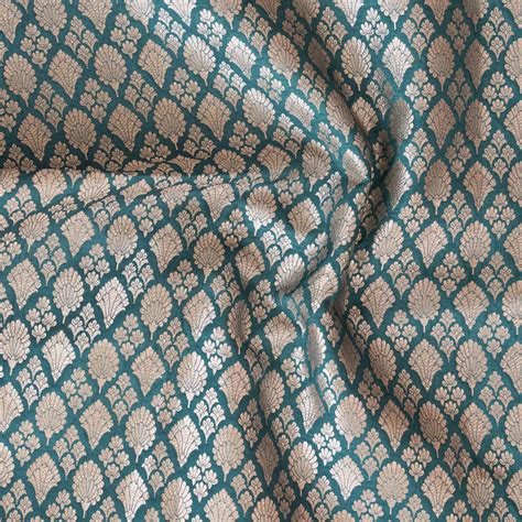 Banarasi Brocade Teal Blue With Goldenish Butti Motif Fabric – Sanskruti