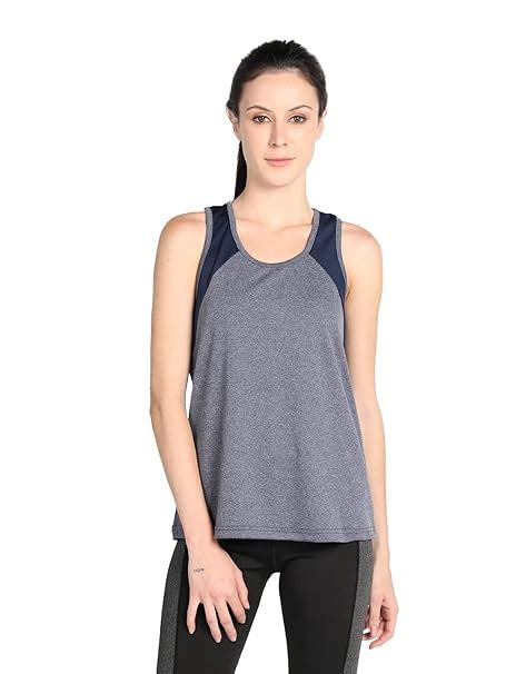 CHKOKKO Women Gym Tank Tops Sleeveless Sports Vest Blue Melange Navy L ...