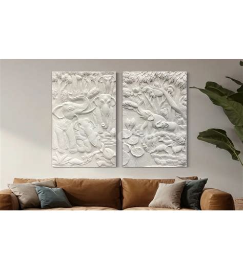 Buy Nature inspired 3D Relief Mural Set - Elephant, Deer, Trees Online ...