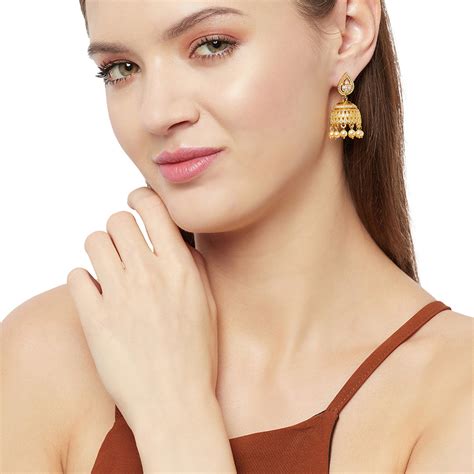 Gold Toned Pearl Beads Studded Jhumki's – VOYLLA