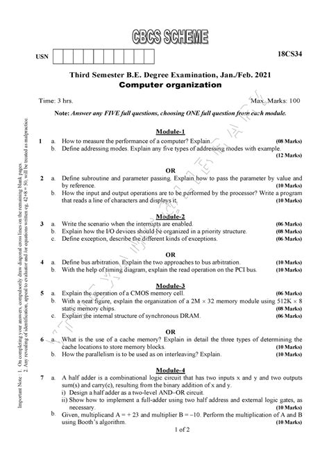 CO- Model Paper-3 - Third Semester B. Degree Examination, Jan./Feb ...