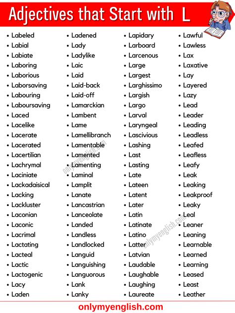 Adjectives that Start with L | Adjectives Beginning with L