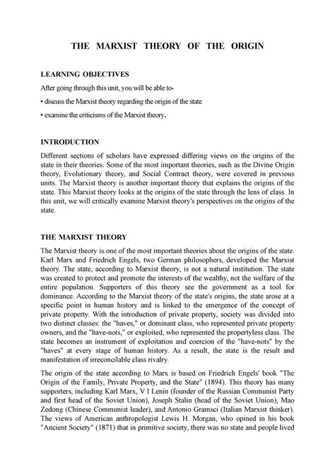 THE Marxist Theory OF THE Origin - THE MARXIST THEORY OF THE ORIGIN ...