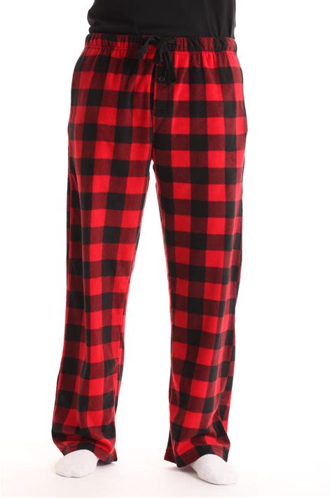 Men's Microfleece Plaid Pajama Bottoms with Pockets (Red Buffalo Plaid ...