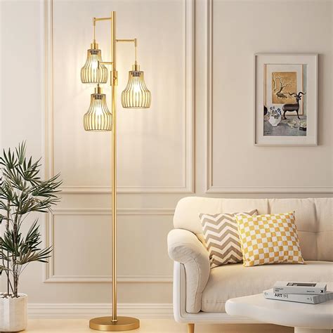 Ziisee Dimmable Gold Floor Lamps for Living Room, Industrial Tree ...
