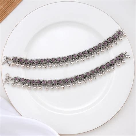 Buy Lara Ethnic Anklets | 92.5 Silver Anklets Online – The Amethyst Store