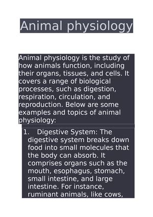 Animal physiology part 1 - Animal physiology Animal physiology is the ...