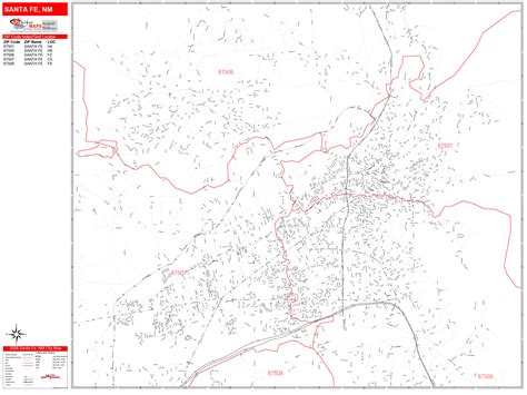 Santa Fe New Mexico Zip Code Wall Map (Red Line Style) by MarketMAPS