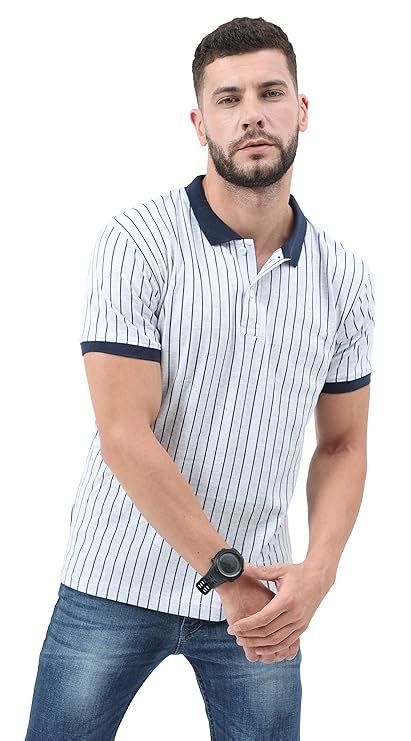 Buy fanideaz Mens Cotton Half Sleeve Striped Polo T Shirt with Collar ...