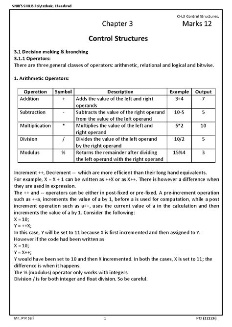 Unit3 c - W34YGR - CH Control Structures. Chapter 3 Marks 12 Control ...