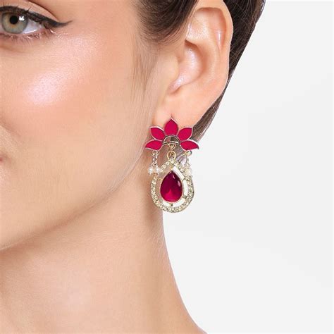 Buy Zaveri Pearls Pink Enamel Australian Diamond Ethnic Drop Earrings ...
