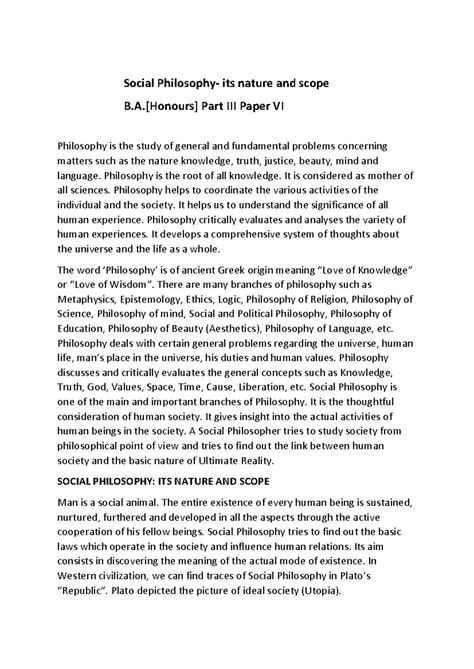 Social Philosophy: Nature, Scope, and Critical Insights in B.A. (Hons ...