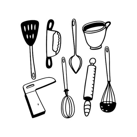 Kitchen from eight random objects set art | Premium Vector