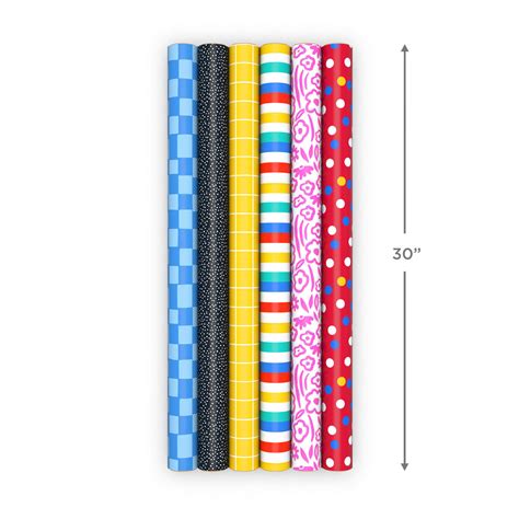 Bold Shapes 6-Pack Assorted Reversible Wrapping Paper Roll Bundle, 150 ...