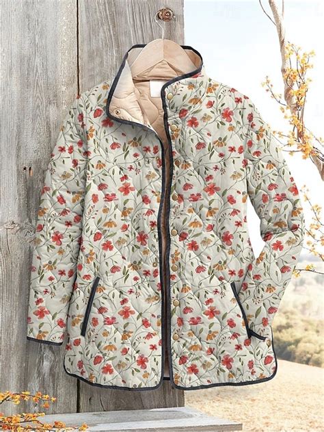 Women's Winter Jacket Puffer Jacket Warm Comfortable Pocket Buttons ...