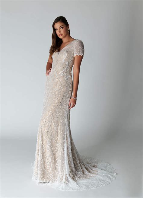 Azazie Bijou Diamond White Nude Sheath Sequins Lace Dress | Azazie