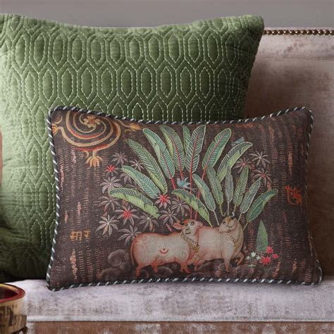 Buy Palm Pichwai Embellished Cushion Cover - Brown Slim at Kainaat Design
