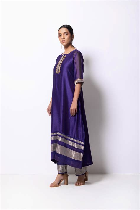 Violet Chanderi Silk - A-line Kurta Set