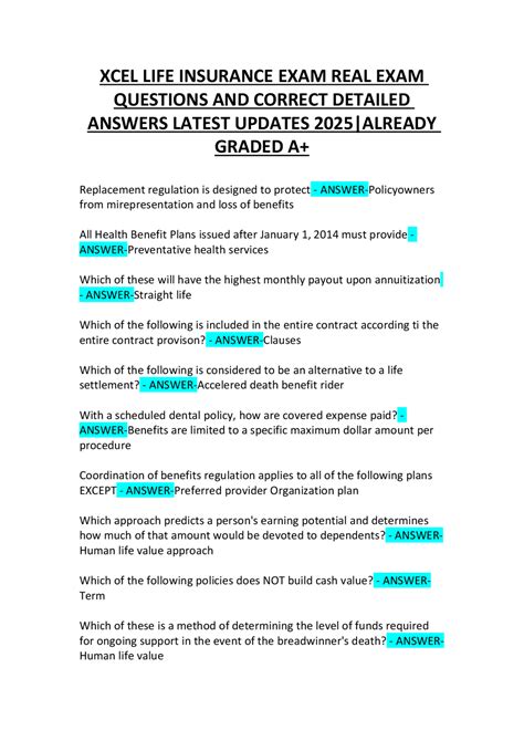 XCEL LIFE INSURANCE EXAM REAL EXAM QUESTIONS ANDCORRECTDETAILED ANSWERS ...