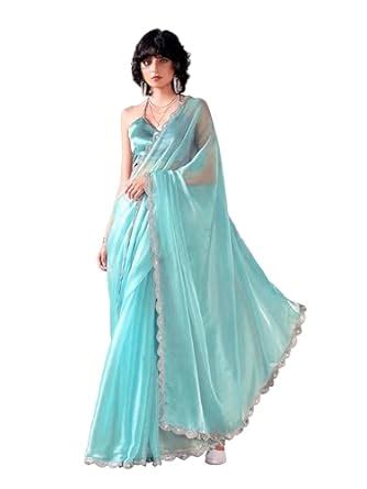 Buy Tikhi Imli Blue Colored Shimmer Chiffon Embellished Lace Saree with ...
