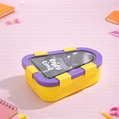 “Enjoy Time” Kids Bento Lunch Box Three Grid – 470 ML Triangular Desig ...