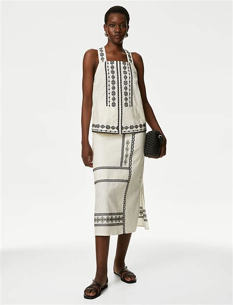 Buy Linen Rich Embroidered Cami Top at Marks & Spencer