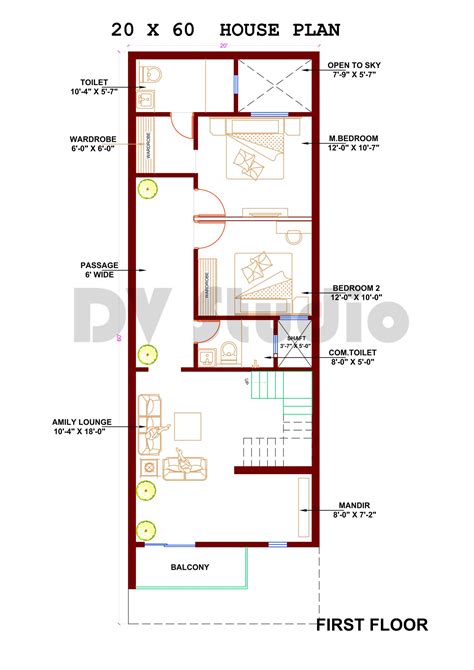 20X60 House Design Option 2 - DV Studio