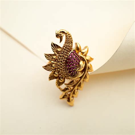 Real Gold Look AD Peacock Bridal Adjustable Finger Ring