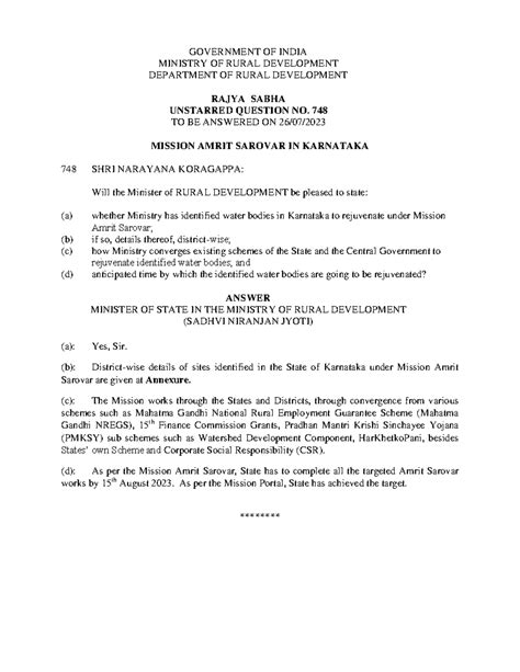 Annex 260 AU748 - Self notes - GOVERNMENT OF INDIA MINISTRY OF RURAL ...