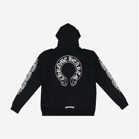 Chrome Hearts Horse shoe Floral Cross Sleeve Zip Up Hoodie Black White ...