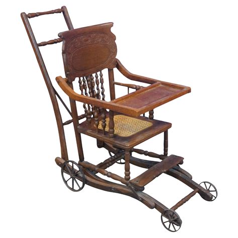 Antique Victorian Oak Caned Convertible Seat High Chair Stroller ...
