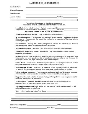 Fillable Online CARDHOLDER DISPUTE FORM - Sunshine State Federal ...