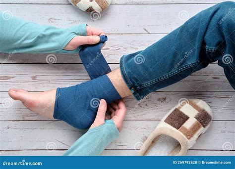 Medical Ankle Bandage. Feet Trauma, Injury. Adult Wrapping Compression ...