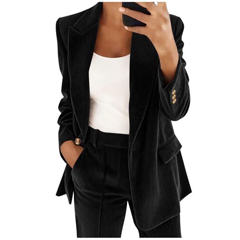 Dasayo Blazers for Women Black Business Work Corduroy Collared Fitted ...