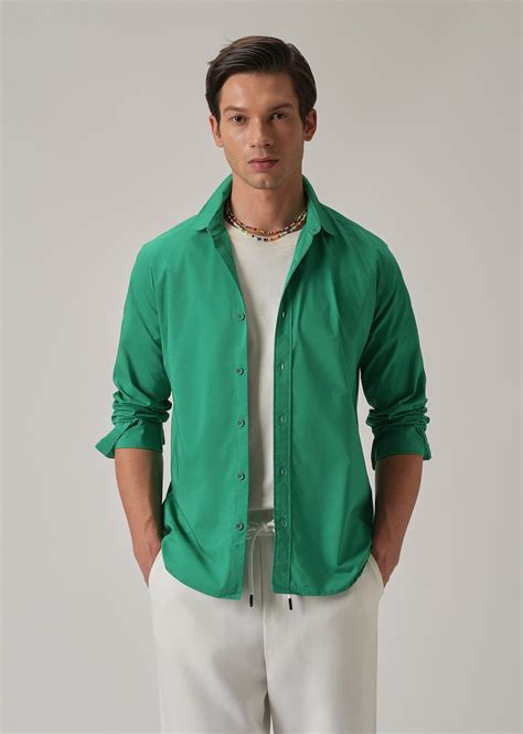 Bright Green Plain Blended Cotton Shirt