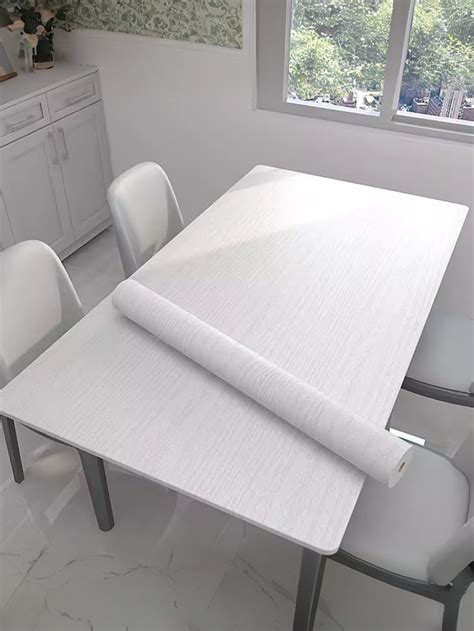 1 Roll White & Wood Grain Pvc Wallpaper, Waterproof Removable Contact ...