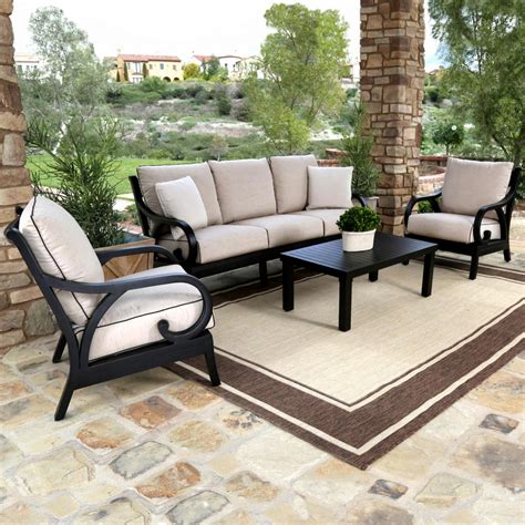 Monterey 4 Piece Aluminum Patio Conversation Set W/ Sunbrella Frequency ...
