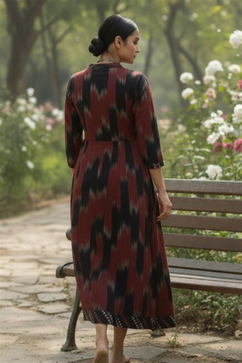 Ruby Night Cotton Cross Potli Angrakha Kurta - maati crafts