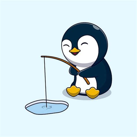 Cute little penguin vector illustration design fishing | Premium Vector