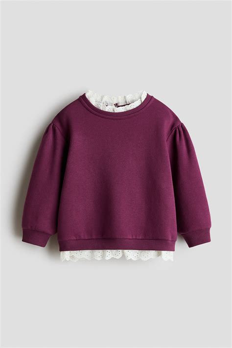 Frill-trimmed sweatshirt - Plum red - Kids | H&M IN