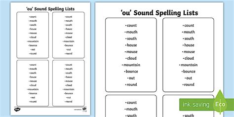 ‘Ou’ Sound Words Spelling List Cards – CfE Teaching Resource