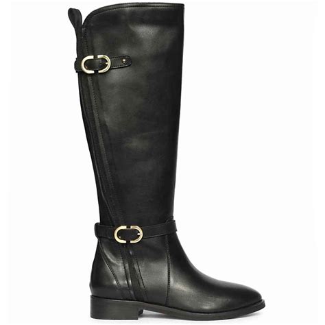 Saint Darla Dual Gold Buckle Accents Black Leather Long Boots – SaintG ...