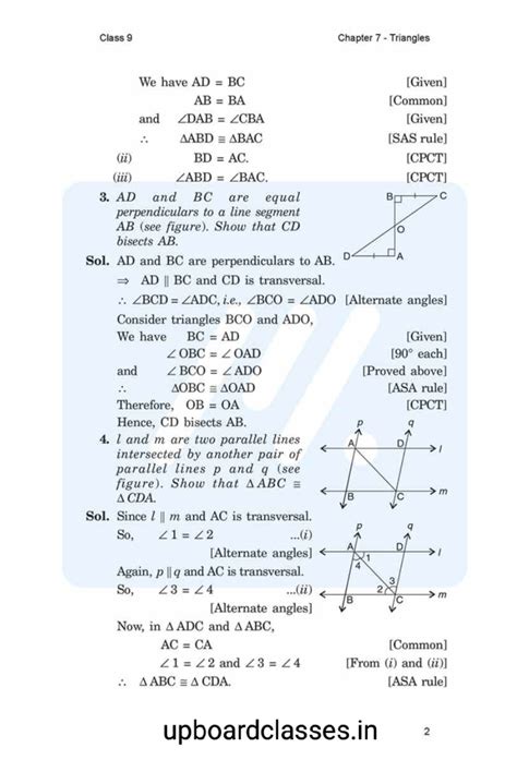 NCERT solutions for Class 9 Chapter 7 Triangles exercise 7.1